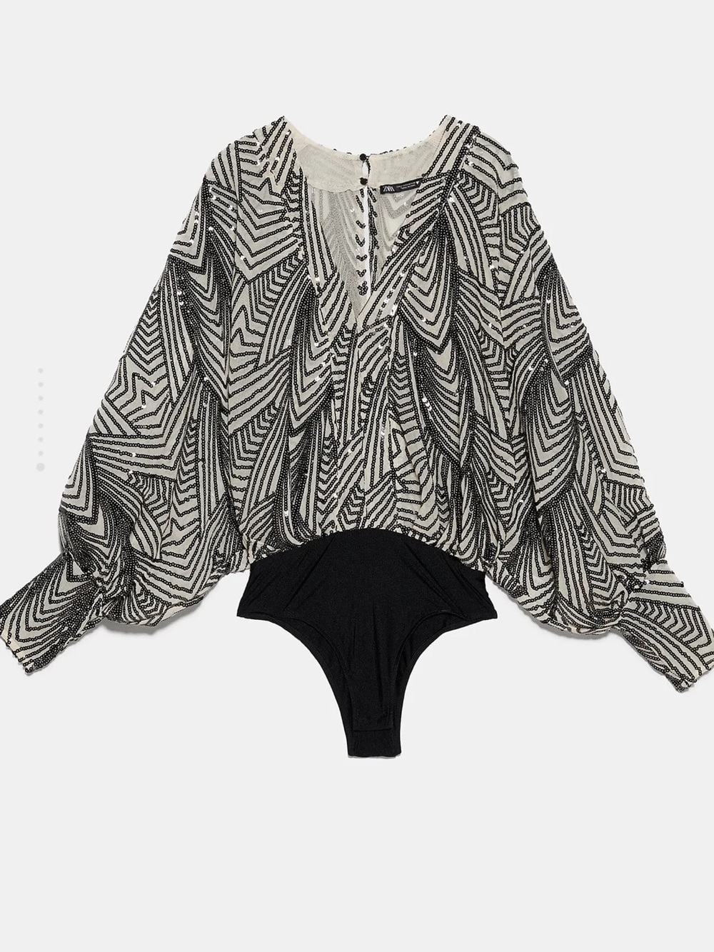 Zara sequined bodysuit top long sleeve balloon party edit vneck statement blouse